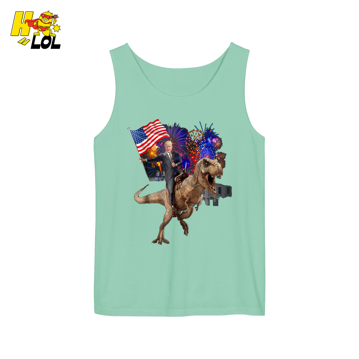 Trump Riding T-Rex American Flag Epic Patriotic Funny Gift Shirt - HQLOL