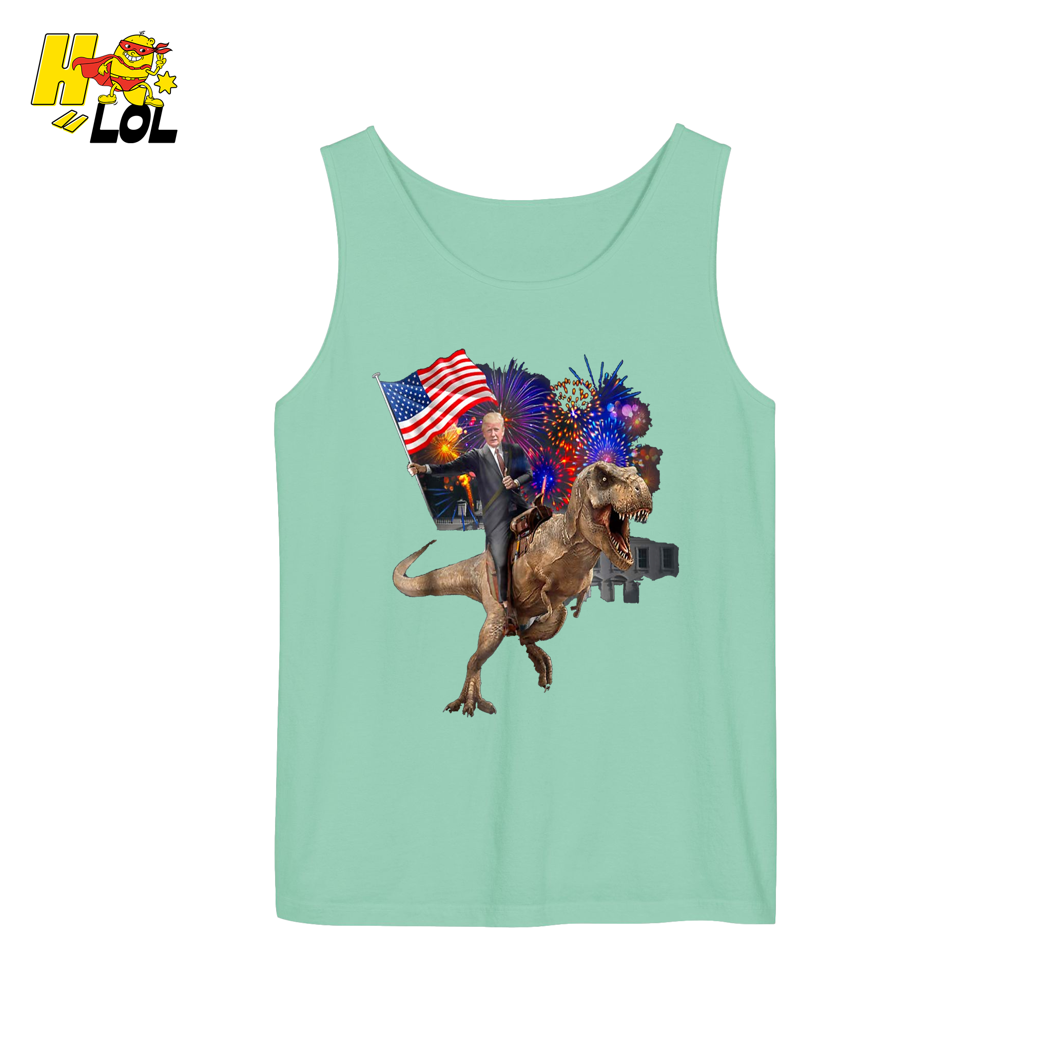 Trump Riding T-Rex American Flag Epic Patriotic Funny Gift Shirt - HQLOL