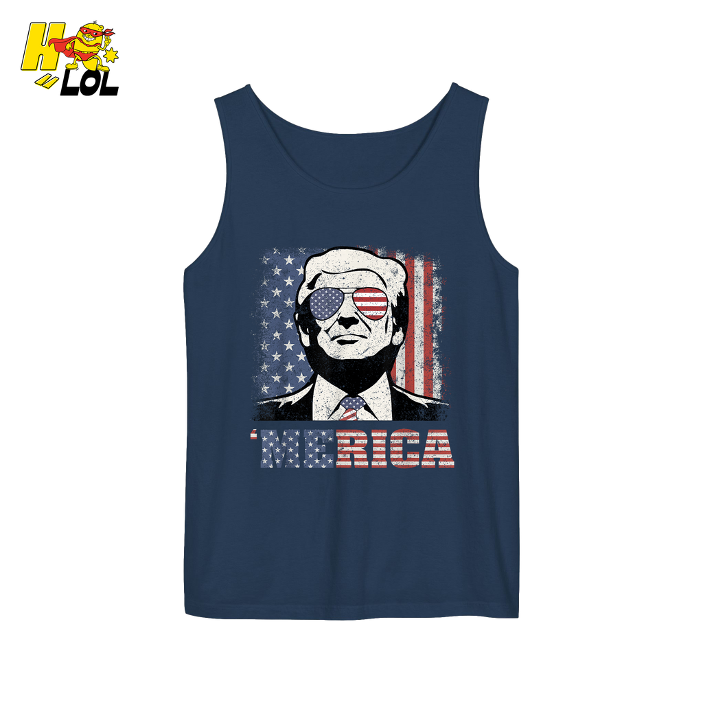 Merica Shirt Patriotic USA Flag Sunglasses Graphic Sweatshirt - HQLOL