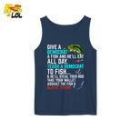 Funny Political Fishing Shirt Teach a Democrat to Fish Blame Trump - HQLOL