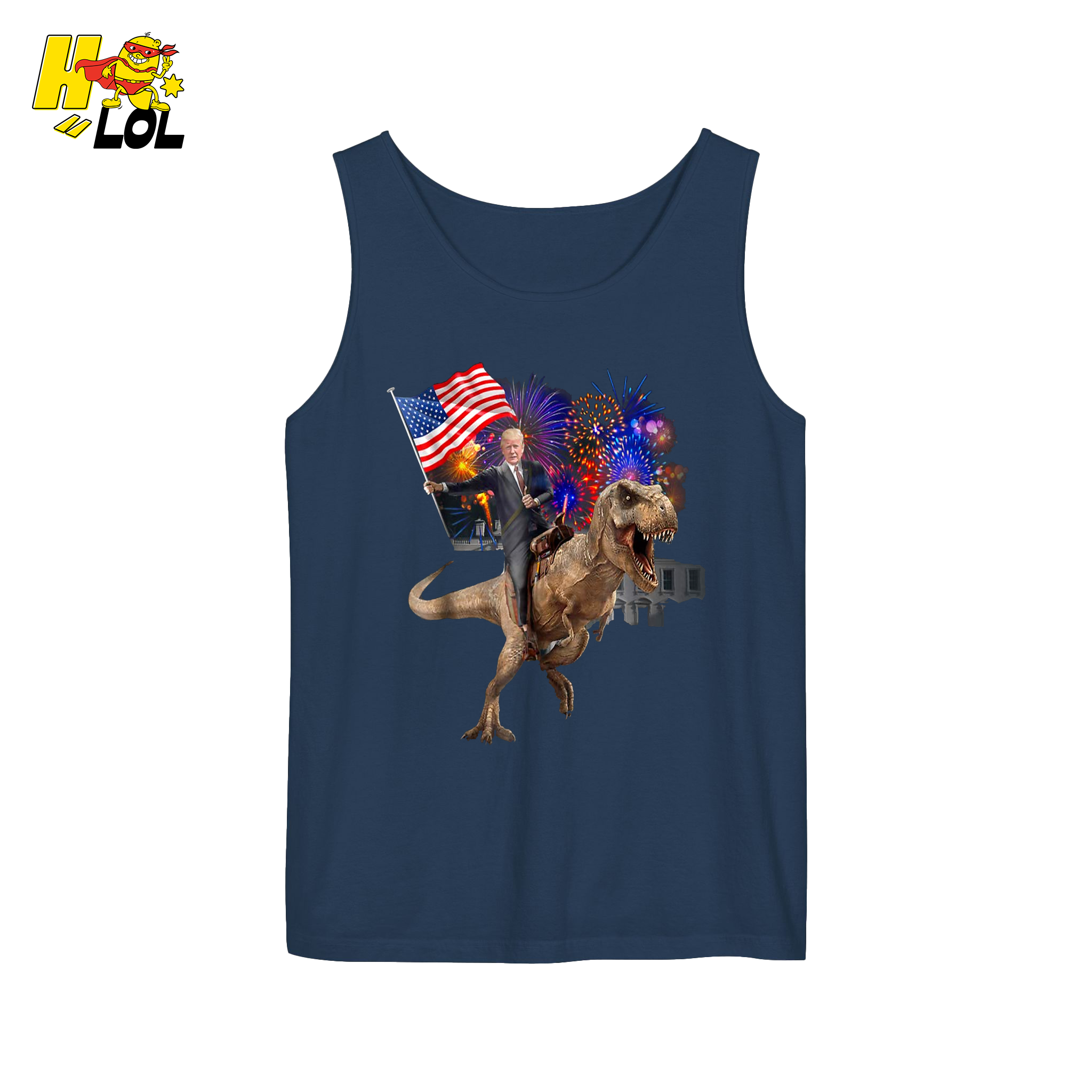 Trump Riding T-Rex American Flag Epic Patriotic Funny Gift Shirt - HQLOL