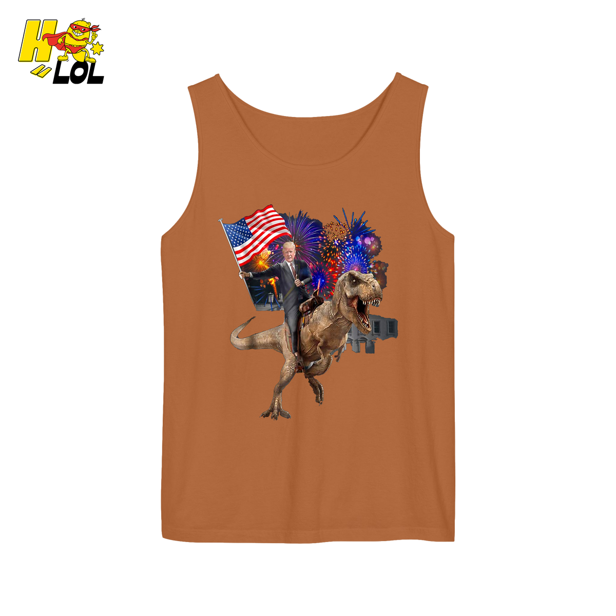 Trump Riding T-Rex American Flag Epic Patriotic Funny Gift Shirt - HQLOL