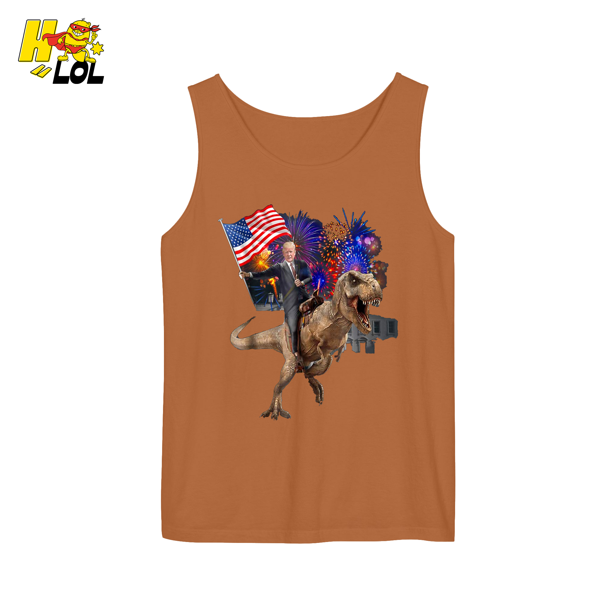 Trump Riding T-Rex American Flag Epic Patriotic Funny Gift Shirt - HQLOL