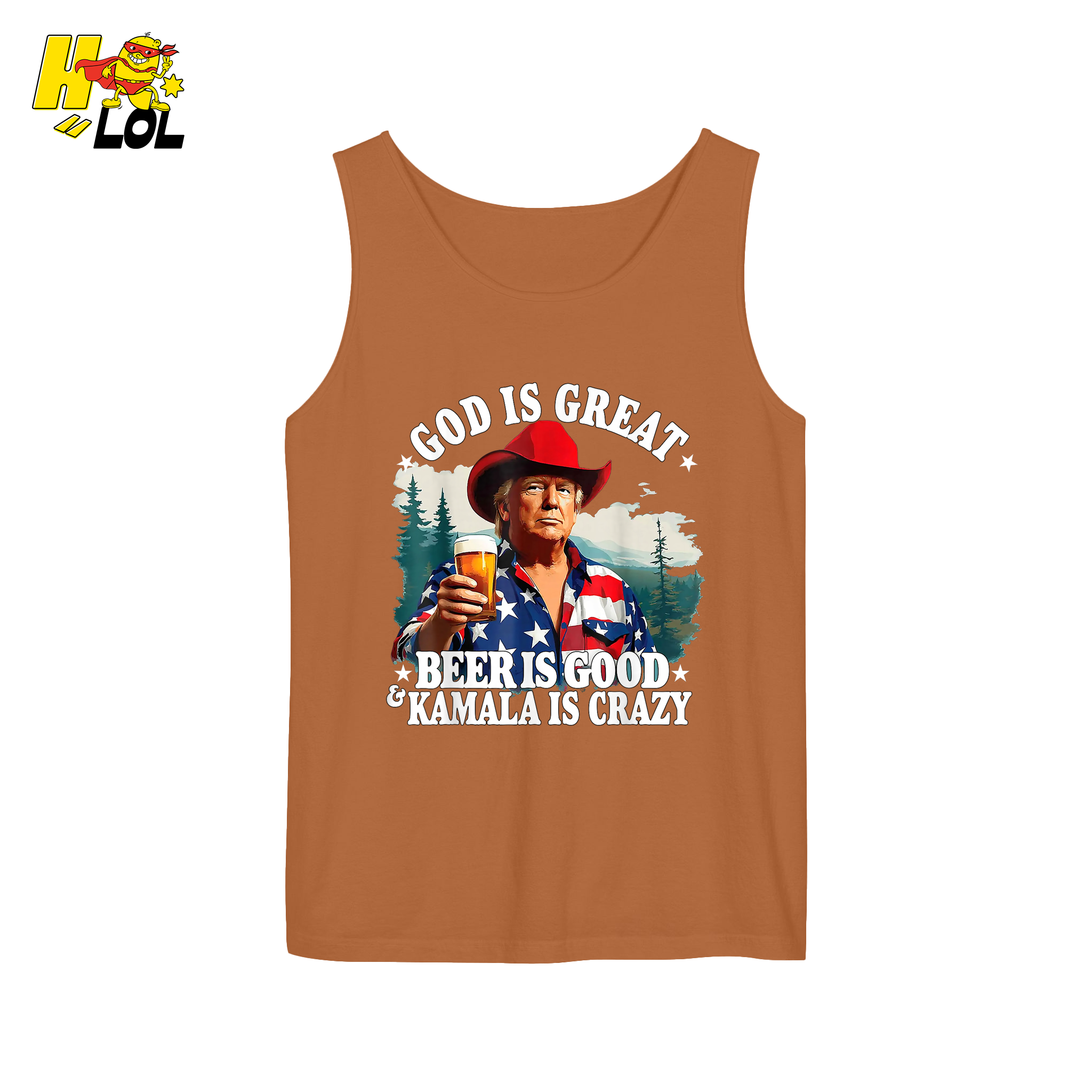 God Is Great Kamala Is Crazy - Trump Beer Patriotic Shirt - HQLOL