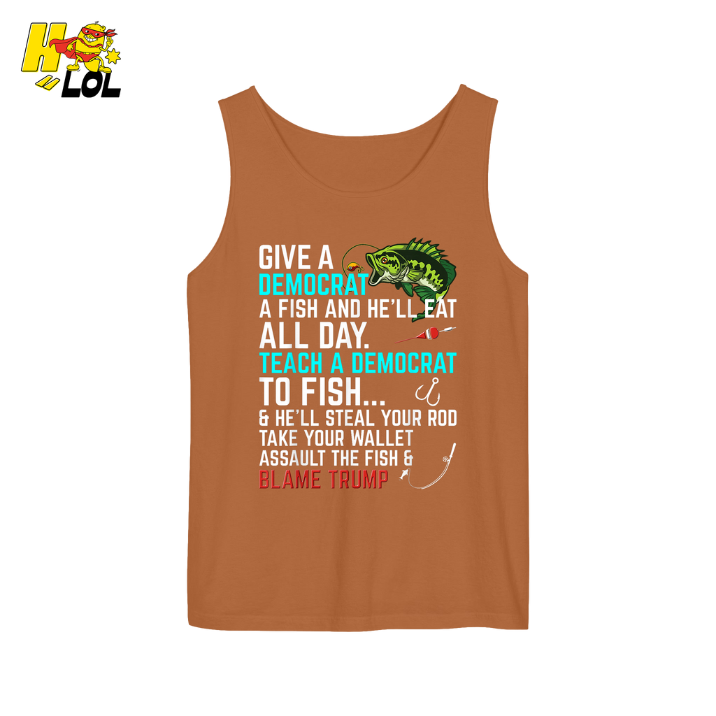 Funny Political Fishing Shirt Teach a Democrat to Fish Blame Trump - HQLOL
