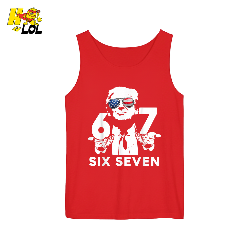 Six Seven Shirt 67 Patriotic Sunglasses Meme Graphic Shirt - HQLOL