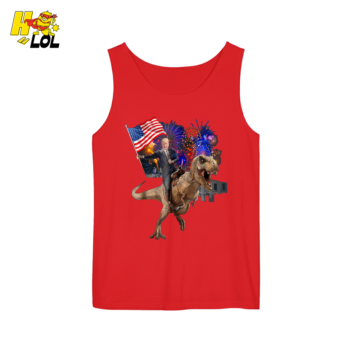 Trump Riding T-Rex American Flag Epic Patriotic Funny Gift Shirt - HQLOL