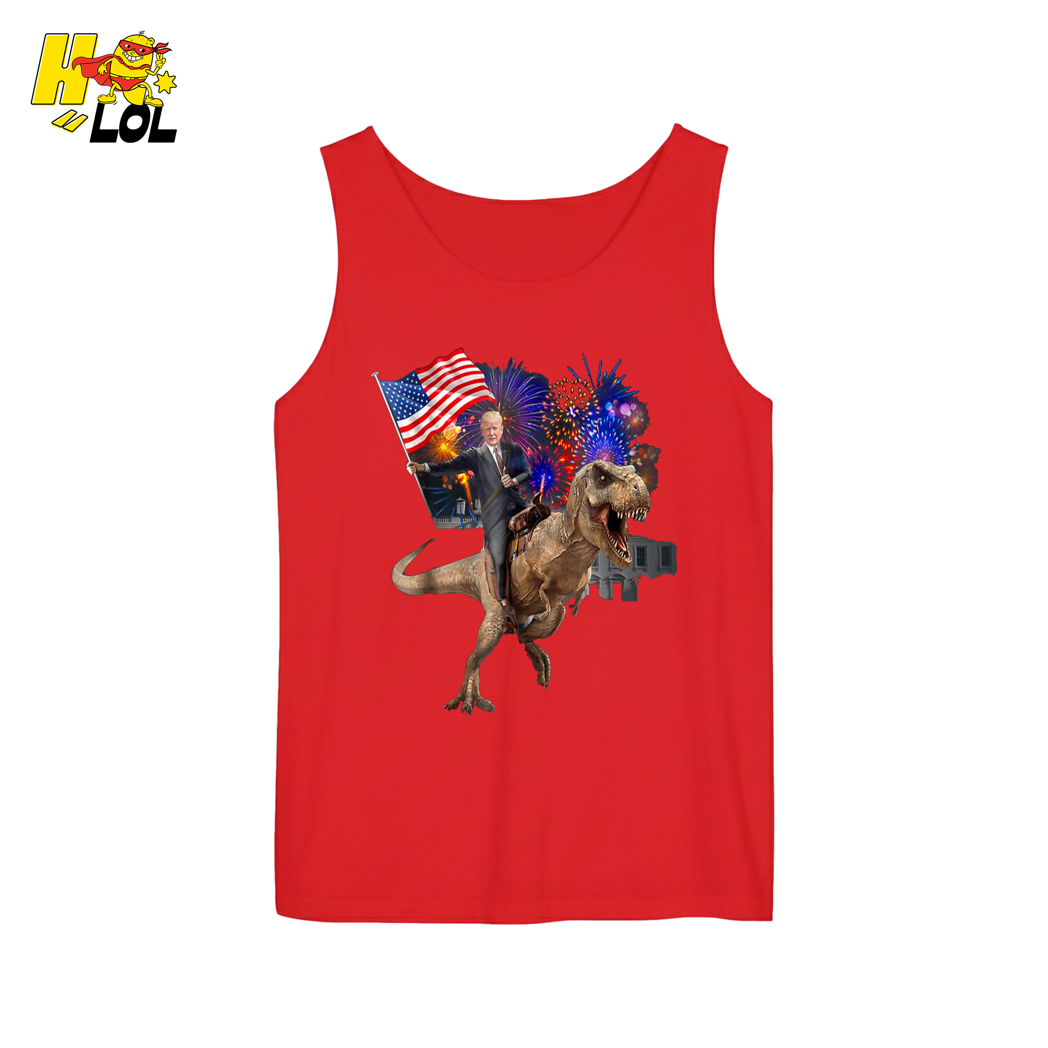 Trump Riding T-Rex American Flag Epic Patriotic Funny Gift Shirt - HQLOL