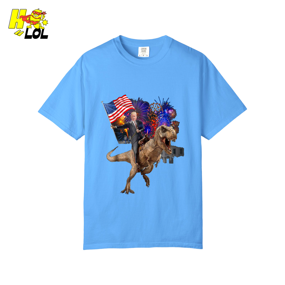 Trump Riding T-Rex American Flag Epic Patriotic Funny Gift Shirt - HQLOL