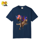 Trump Riding T-Rex American Flag Epic Patriotic Funny Gift Shirt - HQLOL