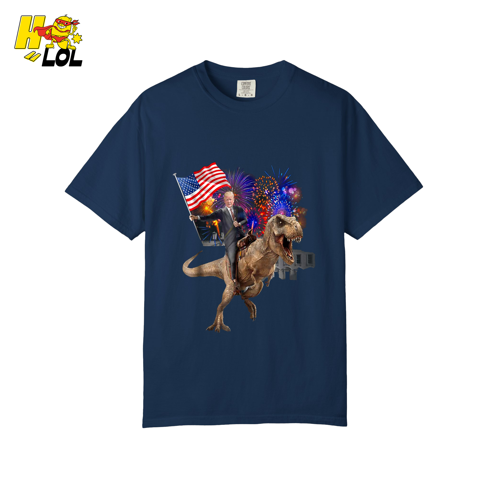 Trump Riding T-Rex American Flag Epic Patriotic Funny Gift Shirt - HQLOL