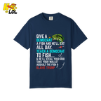 Funny Political Fishing Shirt Teach a Democrat to Fish Blame Trump - HQLOL