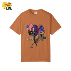 Trump Riding T-Rex American Flag Epic Patriotic Funny Gift Shirt - HQLOL