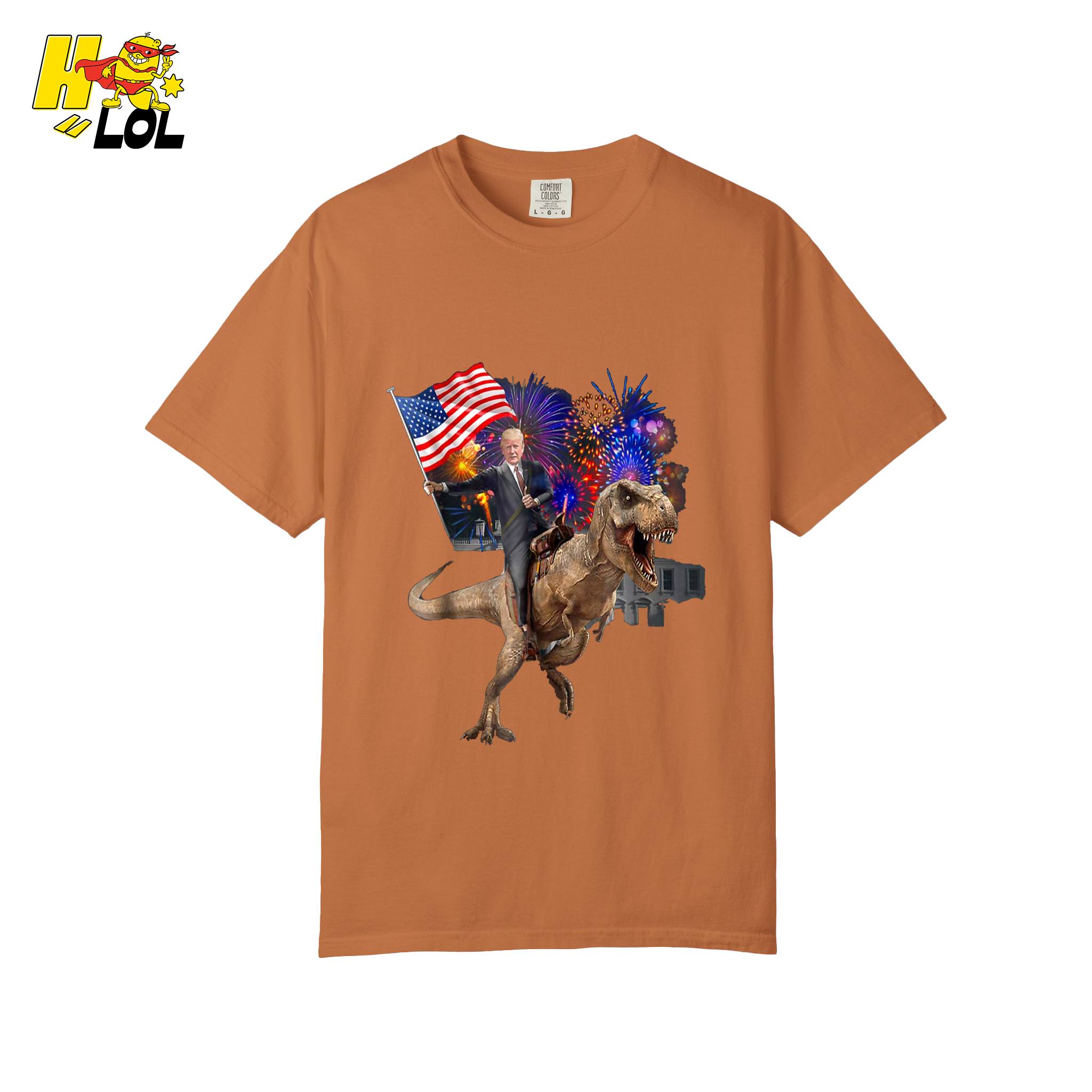 Trump Riding T-Rex American Flag Epic Patriotic Funny Gift Shirt - HQLOL