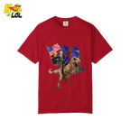 Trump Riding T-Rex American Flag Epic Patriotic Funny Gift Shirt - HQLOL