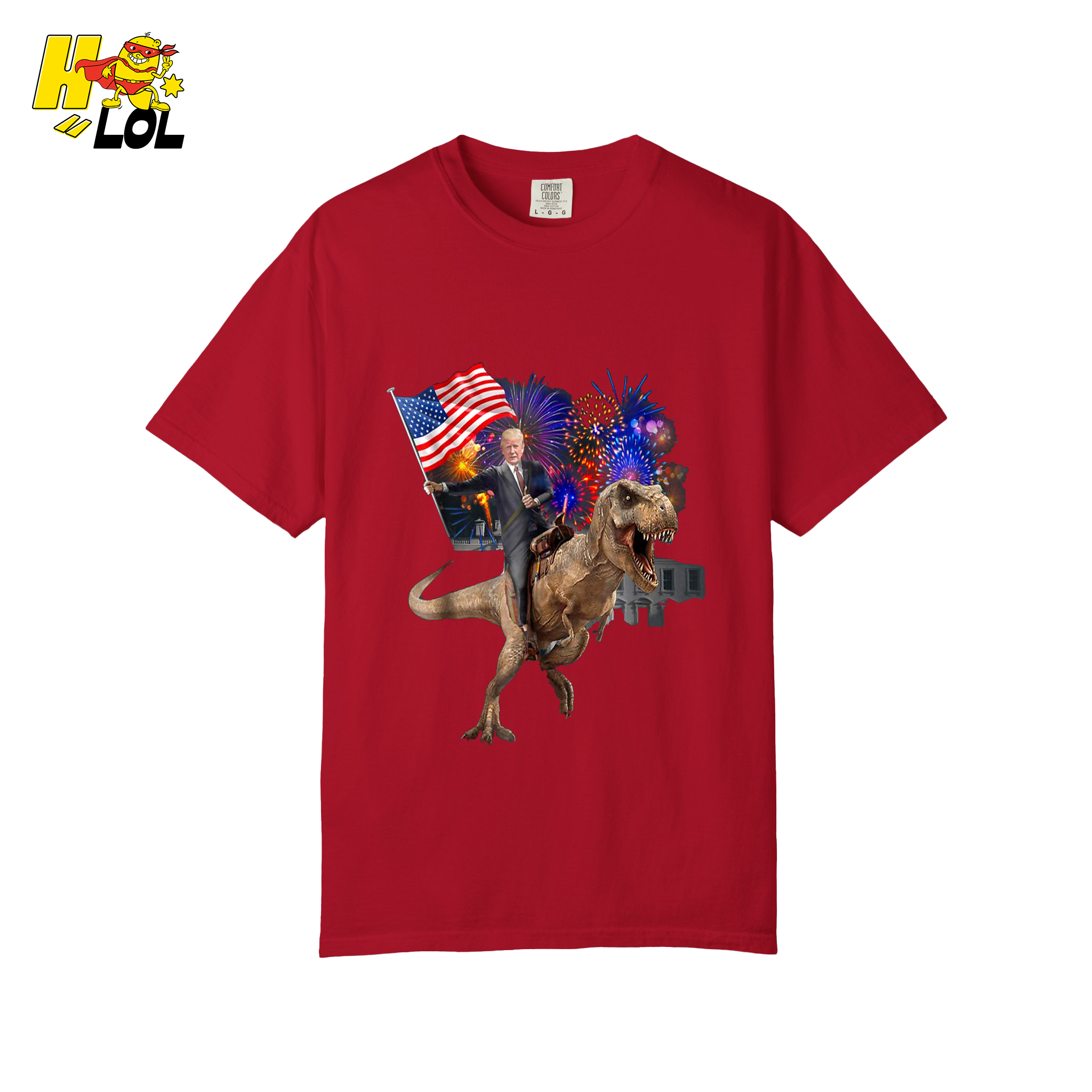 Trump Riding T-Rex American Flag Epic Patriotic Funny Gift Shirt - HQLOL