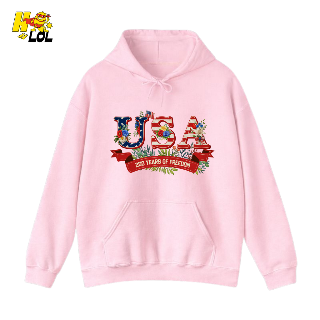 USA 250 Years Of Freedom Floral Hoodie Gift For Patriots - HQLOL