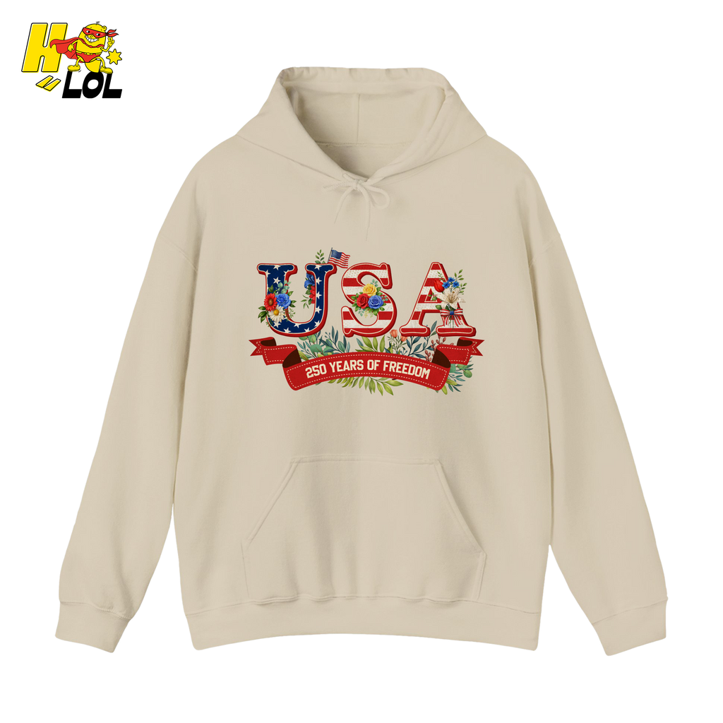USA 250 Years Of Freedom Floral Hoodie Gift For Patriots - HQLOL