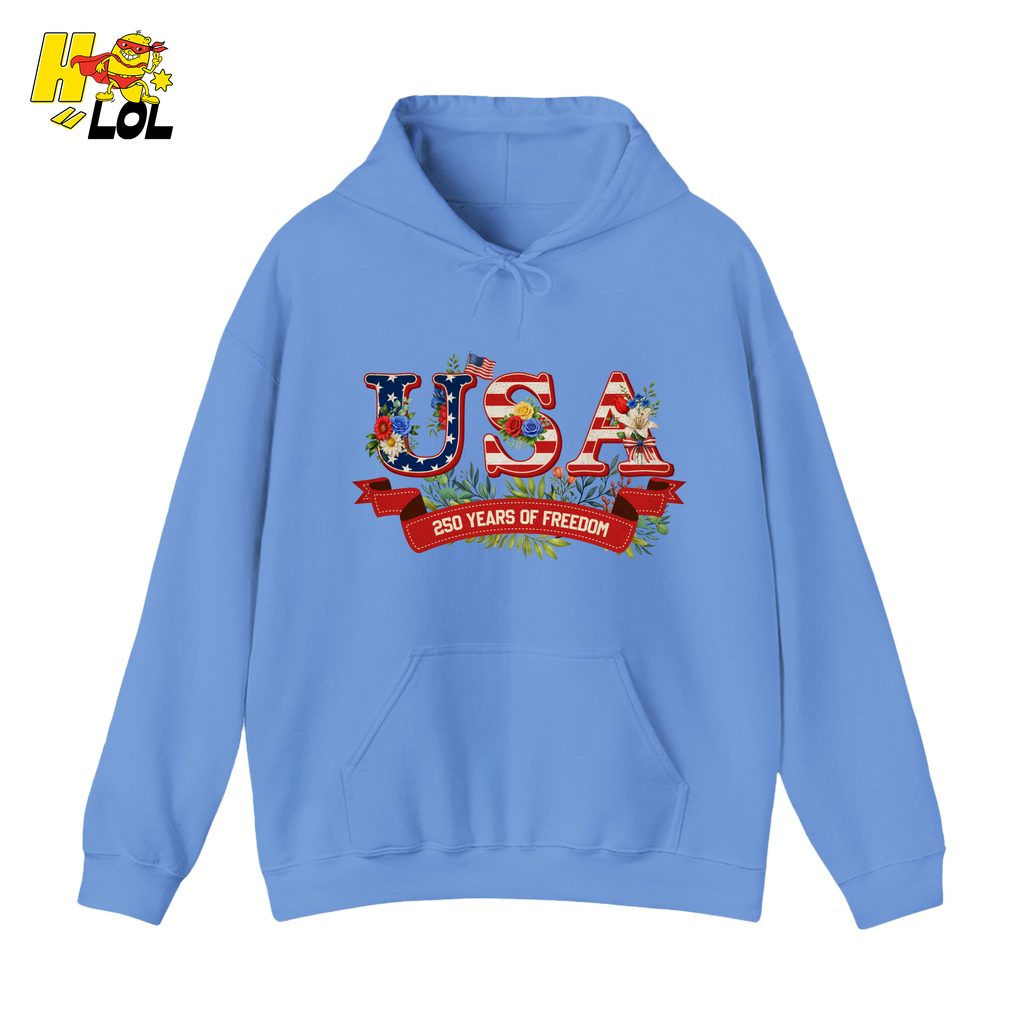 USA 250 Years Of Freedom Floral Hoodie Gift For Patriots - HQLOL