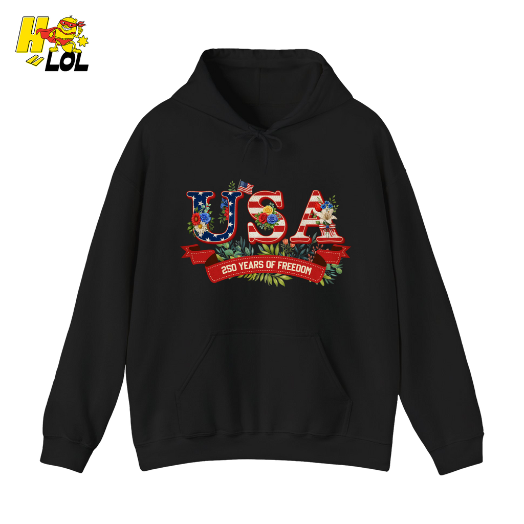 USA 250 Years Of Freedom Floral Hoodie Gift For Patriots - HQLOL