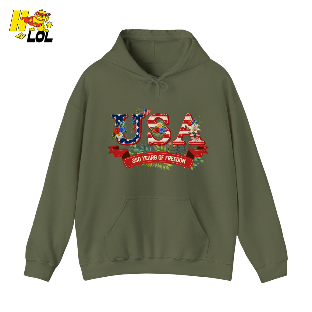USA 250 Years Of Freedom Floral Hoodie Gift For Patriots - HQLOL