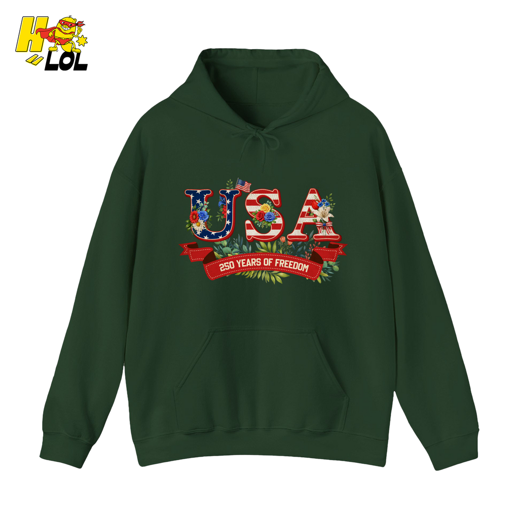USA 250 Years Of Freedom Floral Hoodie Gift For Patriots - HQLOL