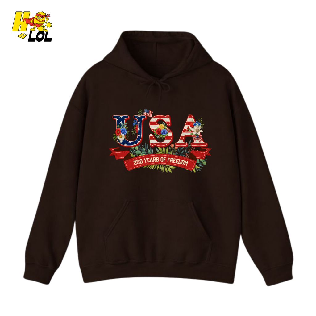 USA 250 Years Of Freedom Floral Hoodie Gift For Patriots - HQLOL