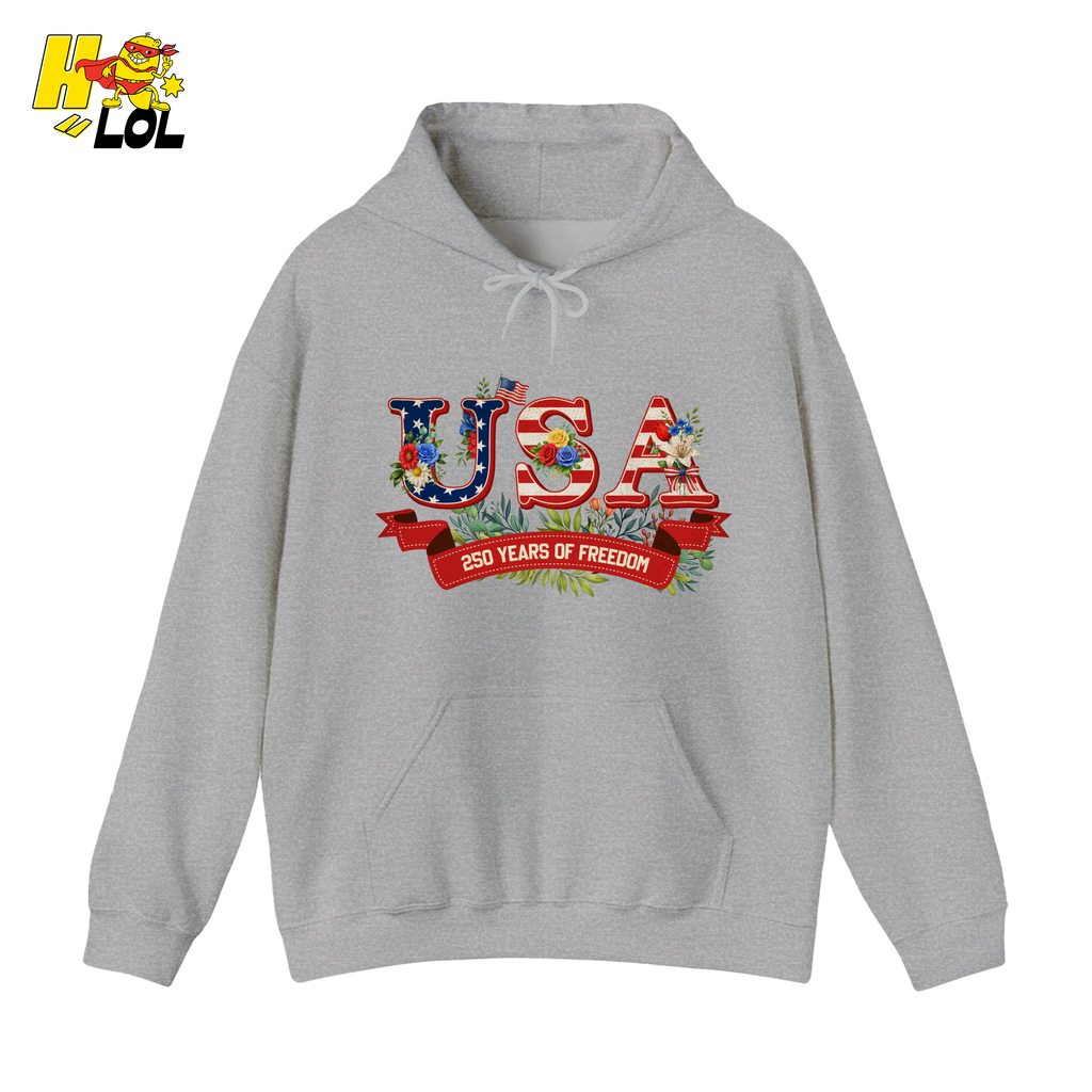 USA 250 Years Of Freedom Floral Hoodie Gift For Patriots - HQLOL