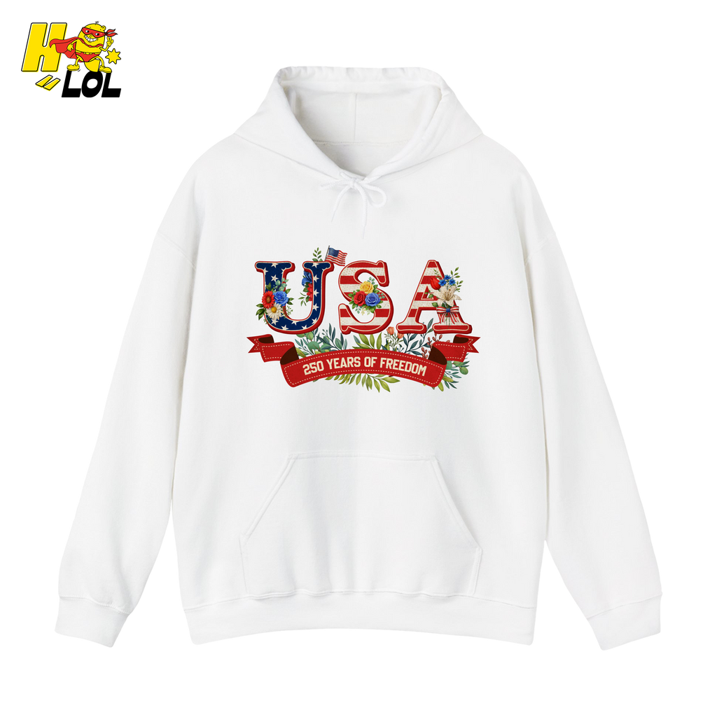 USA 250 Years Of Freedom Floral Hoodie Gift For Patriots - HQLOL